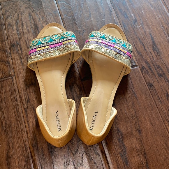 Merona Shoes - Merona sandals slip on with camel tan back & sequin embroidery colorful design 8
